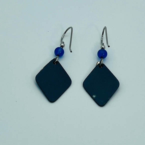 Layered Blue Diamond Drop Earrings - Picture 7 of 7